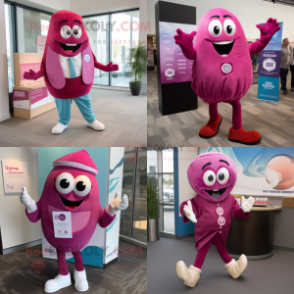 Magenta Clam Chowder mascot costume character dressed with a Suit Pants and Anklets