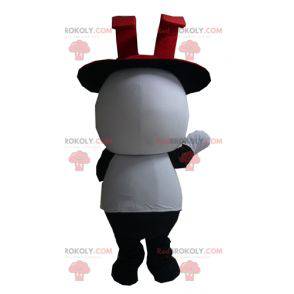 Mascotte de lapin noir et blanc avec un chapeau haut de forme -