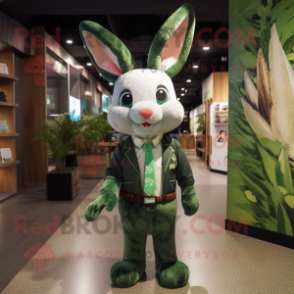 Forest Green Rabbit mascot costume character dressed with a Graphic Tee and Ties