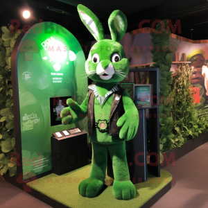 Forest Green Rabbit mascot costume character dressed with a Graphic Tee and Ties