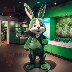 Forest Green Rabbit mascot costume character dressed with a Graphic Tee and Ties
