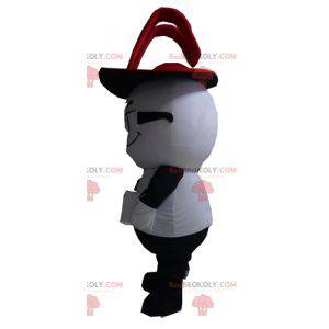 Mascota de conejo blanco y negro con sombrero de copa -