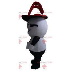 Mascota de conejo blanco y negro con sombrero de copa -