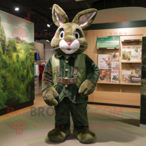 Forest Green Rabbit mascot costume character dressed with a Graphic Tee and Ties