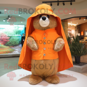 Orange Marmot mascot costume character dressed with a Cover-up and Hats