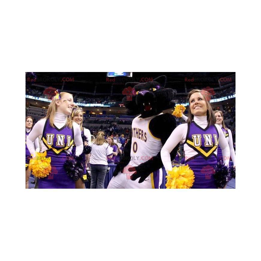 Mascotte de chat noir et violet en tenue de sport - Mascotte de chat noir et violet en tenue de sport -