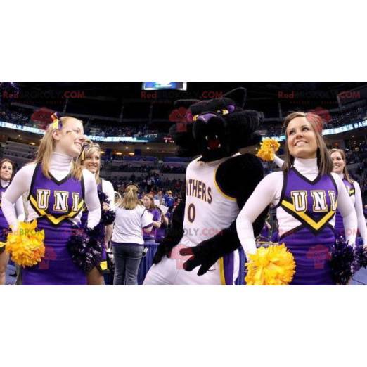Mascote gato preto e roxo em roupas esportivas - Redbrokoly.com