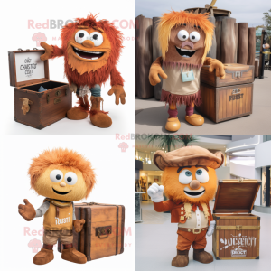 Rust Treasure Chest mascot costume character dressed with a Chinos and Hairpins