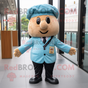 Cyan Potato mascot costume character dressed with a Dress Pants and Berets