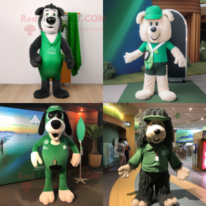 Forest Green Shepard'S Pie mascot costume character dressed with a One-Piece Swimsuit and Tie pins