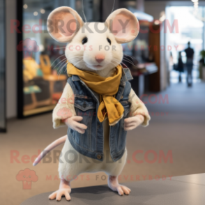 Beige Rat mascot costume character dressed with a Flare Jeans and Scarf clips