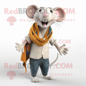 Beige Rat mascot costume character dressed with a Flare Jeans and Scarf clips