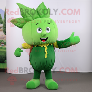 Green Beet mascot costume character dressed with a Overalls and Hair clips
