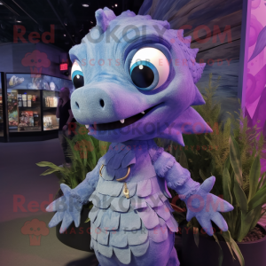 Lavender Barracuda mascot costume character dressed with a T-Shirt and Necklaces