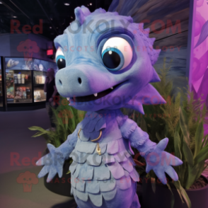 Lavender Barracuda mascot costume character dressed with a T-Shirt and Necklaces