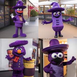 Purple Paella mascot costume character dressed with a Jeggings and Hats