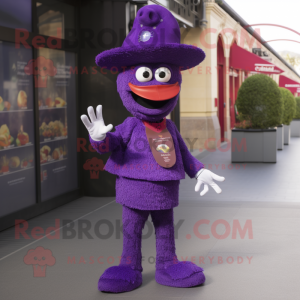 Purple Paella mascot costume character dressed with a Jeggings and Hats