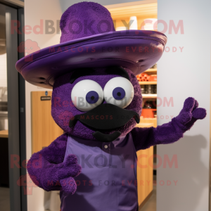 Purple Paella mascot costume character dressed with a Jeggings and Hats