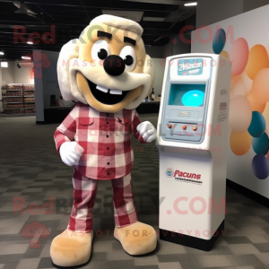 Cream Gumball Machine mascot costume character dressed with a Flannel Shirt and Briefcases