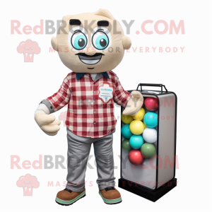 Cream Gumball Machine mascot costume character dressed with a Flannel Shirt and Briefcases