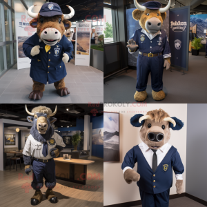 Navy Buffalo mascot costume character dressed with a Oxford Shirt and Ties