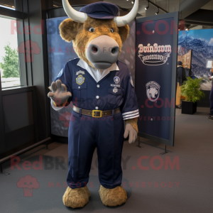 Navy Buffalo mascot costume character dressed with a Oxford Shirt and Ties