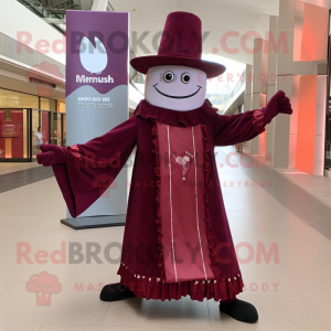 Maroon Stilt Walker mascot costume character dressed with a A-Line Dress and Hats