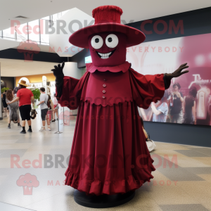 Maroon Stilt Walker mascot costume character dressed with a A-Line Dress and Hats