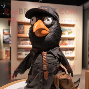 Black Blackbird mascot costume character dressed with a Oxford Shirt and Headbands