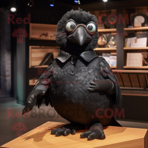 Black Blackbird mascot costume character dressed with a Oxford Shirt and Headbands