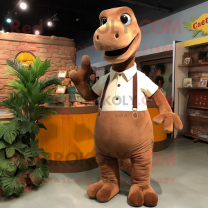Brown Diplodocus mascot costume character dressed with a Romper and Ties