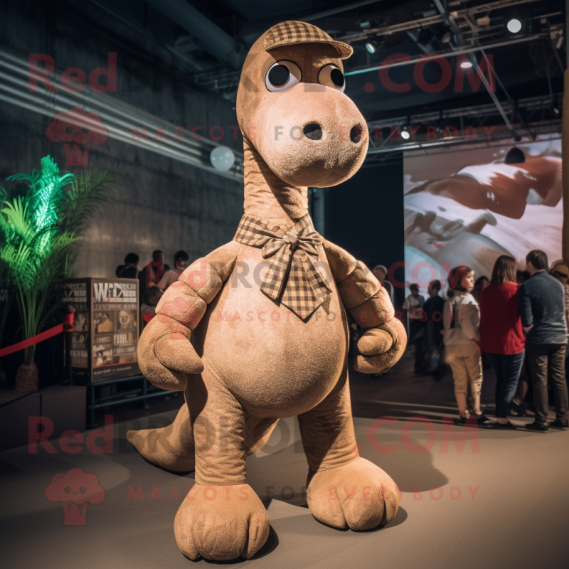 Brown Diplodocus mascot costume character dressed with a Romper and Ties Brown Diplodocus mascot costume character dressed with a Romper and Ties