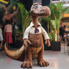 Brown Diplodocus mascot costume character dressed with a Romper and Ties