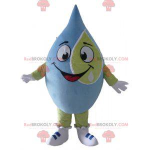 Mascote gigante azul e verde muito sorridente - Redbrokoly.com