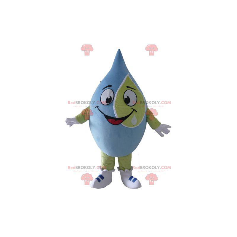 Very smiling giant blue and green drop mascot - Redbrokoly.com