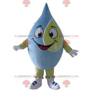 Mascote gigante azul e verde muito sorridente - Redbrokoly.com