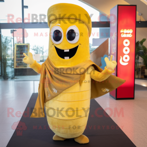 Gold Tacos mascot costume character dressed with a Flare Jeans and Scarves