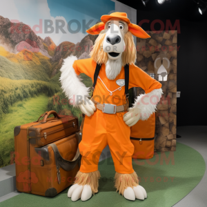 Orange Boer Goat mascot costume character dressed with a Cargo Pants and Handbags