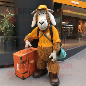 Orange Boer Goat mascot costume character dressed with a Cargo Pants and Handbags