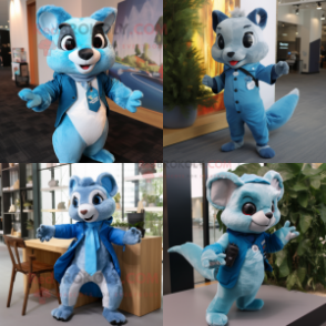 Blue Flying Squirrel mascot costume character dressed with a Trousers and Ties