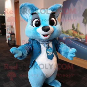 Blue Flying Squirrel mascot costume character dressed with a Trousers and Ties