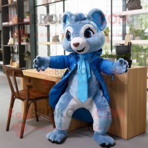 Blue Flying Squirrel mascot costume character dressed with a Trousers and Ties