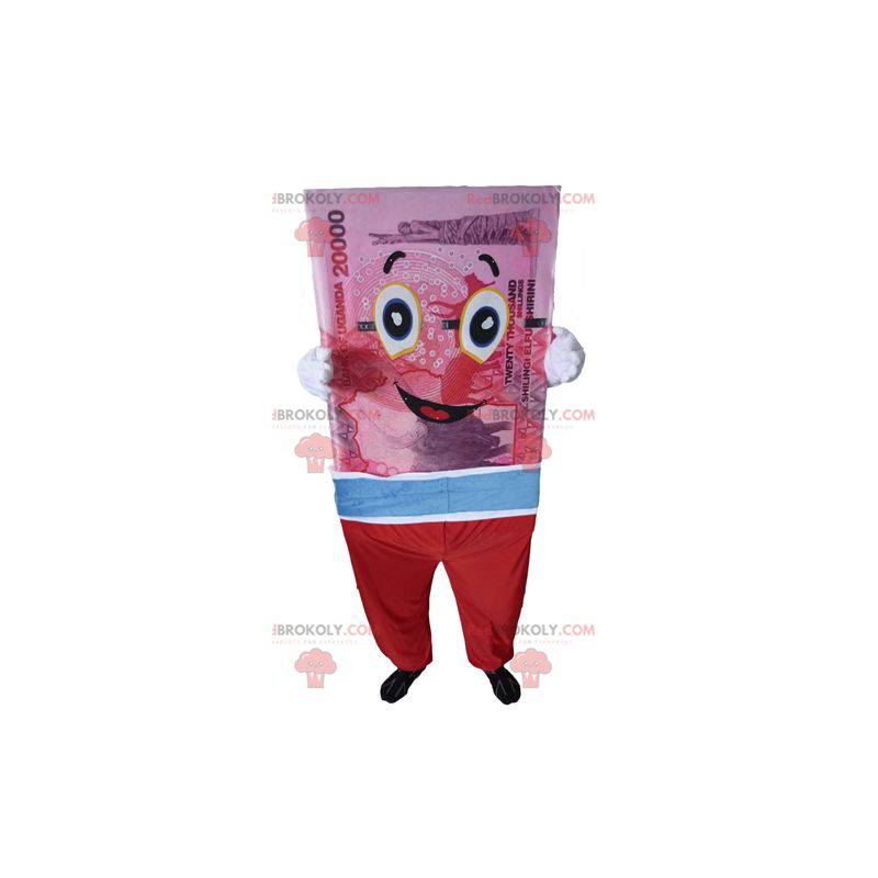 Maskot kæmpe pengeseddel lyserød blå og rød - Redbrokoly.com