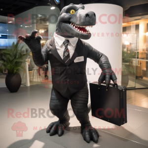 Black Tyrannosaurus mascot costume character dressed with a Trousers and Briefcases