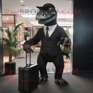 Black Tyrannosaurus mascot costume character dressed with a Trousers and Briefcases