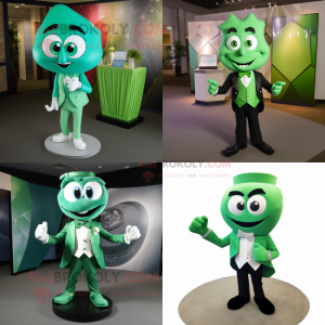 Green Engagement Ring mascot costume character dressed with a Capri Pants and Bow ties