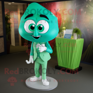 Green Engagement Ring mascot costume character dressed with a Capri Pants and Bow ties