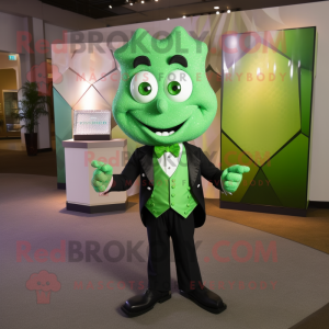 Green Engagement Ring mascot costume character dressed with a Capri Pants and Bow ties