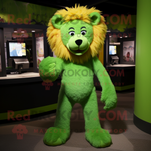 Green Lion mascot costume character dressed with a Leggings and Shawl pins