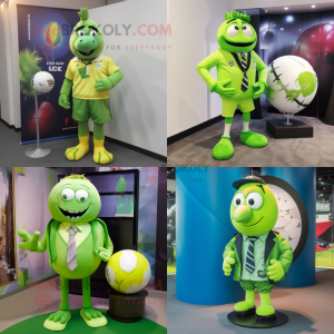 Lime Green Rugby Ball mascot costume character dressed with a Suit and Scarf clips